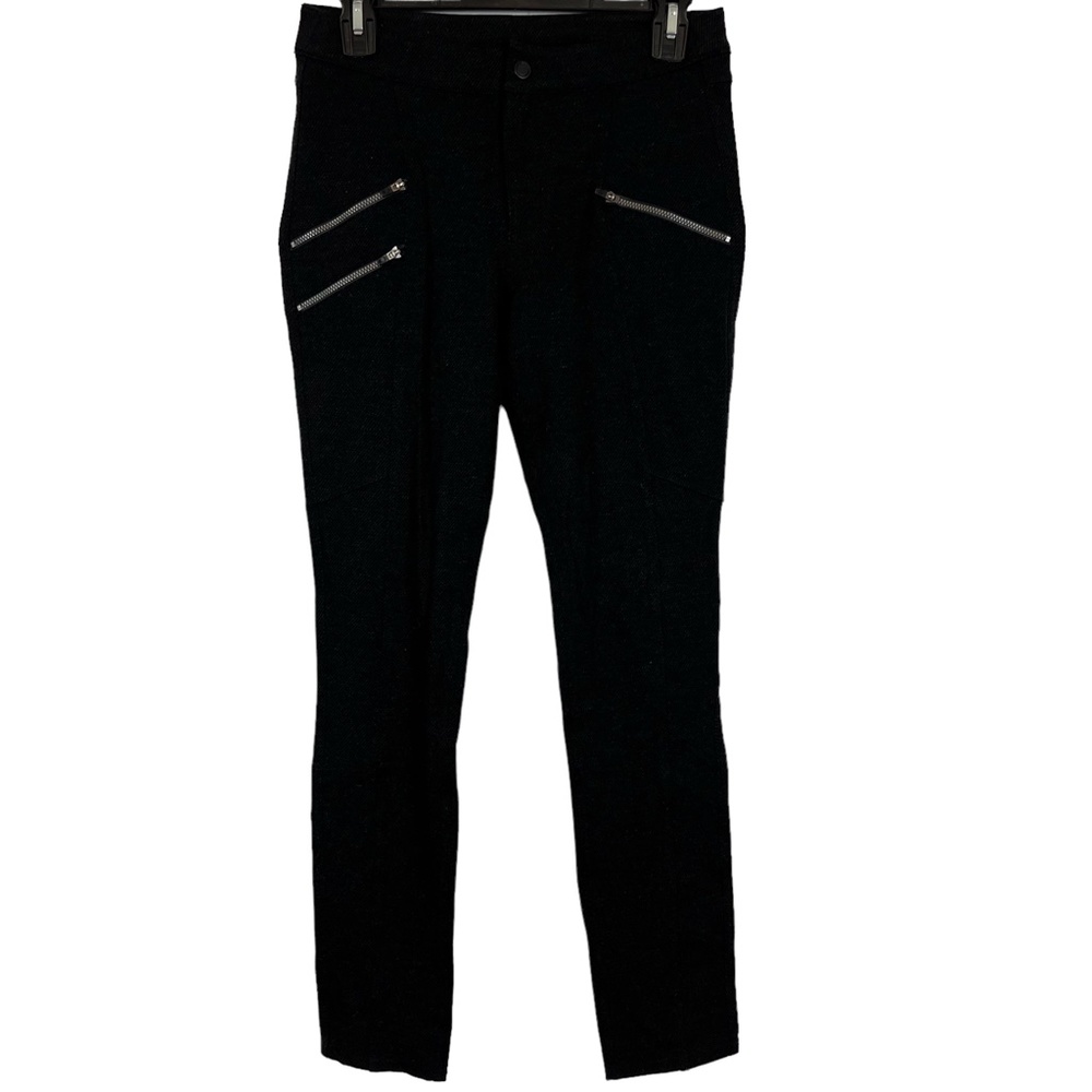 ATHLETA Charcoal Gray Black Diagonal Striped Knit Stretch Skinny Leg Pants sz 4